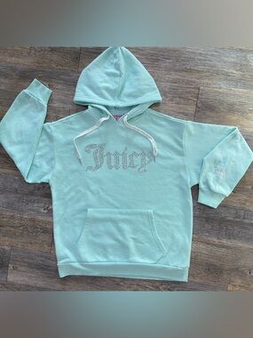 Juicy Couture X Forever 21  XL Mint Green Crystal Logo Embroidered Hoodie Y2K